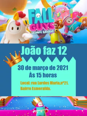 Convite de aniversário Fall Guys para preencher, baixe grátis convites para  editar, colocar s…