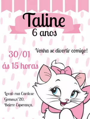 Convite de Aniversário Infantil Gatinha Marie