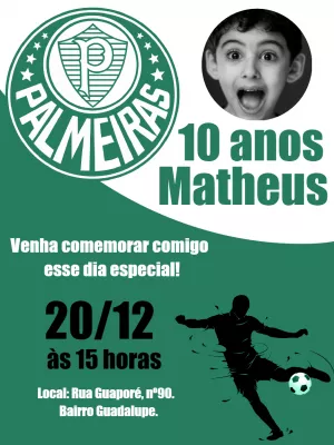 Convite Aniversário do Palmeiras - Edite grátis com nosso editor