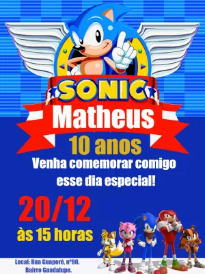 Convite Aniversário sonic, personagens - Edite grátis com nosso editor  online