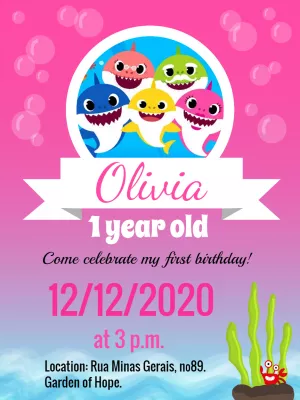 Make Baby Shark Pink Birthday Invitation Online