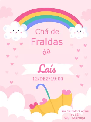 Convite Chuva De Amor Chá Bebê Fralda Digital Nuvem Chuva