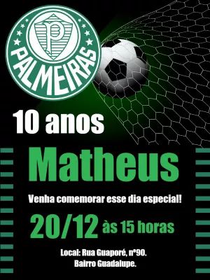 Convite aniversário palmeiras - Edite grátis com nosso editor online