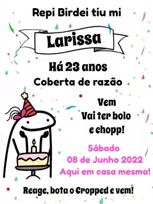 Convite Digital Aniversário Festa - Flork Bento Meme Bolo