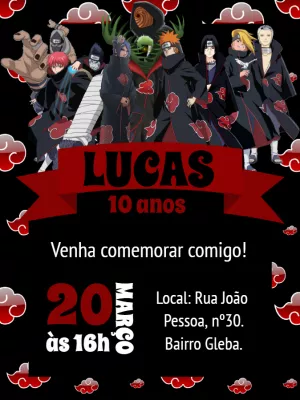 Convite De Aniversário Akatsuki Edite Online