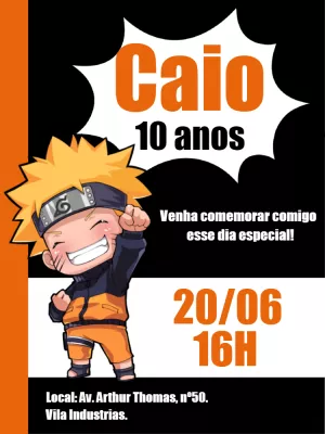 Convite aniversario naruto para editar online