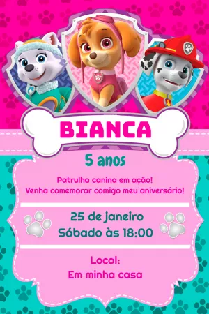 Grátis - Fazer convite online convite digital aniversário patrulha canina