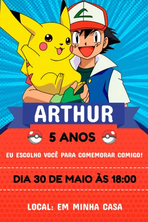 Convite online do pikachu edite grátis