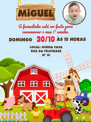 Fazendinha birthday invitation with photo