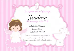 Hacer invitación online invitación bautizo digital niña rosa