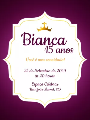 15th birthday invitation princess crown - Purple and gold