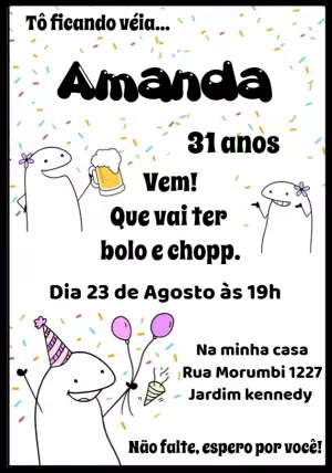 Convite Digital Aniversário Festa - Flork Bento Meme Bolo