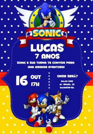 Convite aniversário Sonic - Edite grátis com nosso editor online