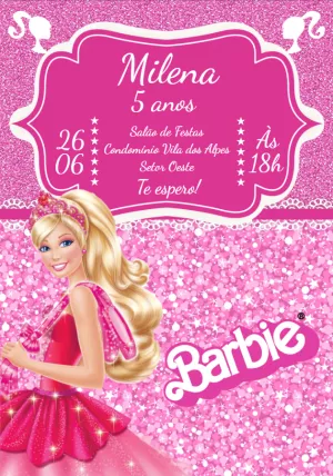 Convite De Aniversário Barbie Rosa Edite Online