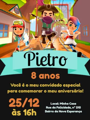 Convite Subway surfers - Edite grátis com nosso editor online