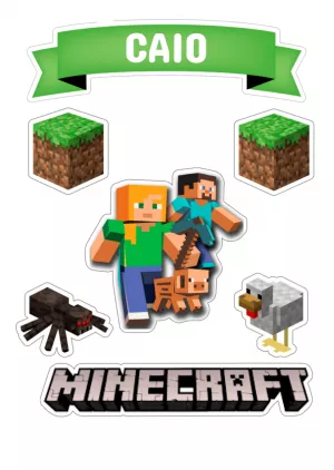 Topo de Bolo minecraft Personalizado - Topper decoração