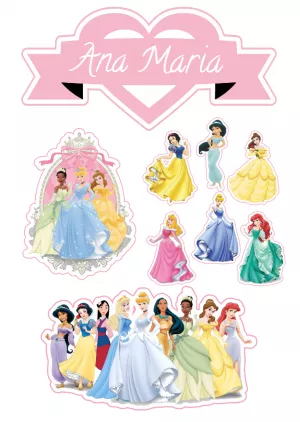 Topo De Bolo Princesas Topper Personalizado Princesas Disney