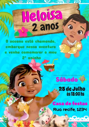 Convite Digital Festa Moana Baby Personalizado