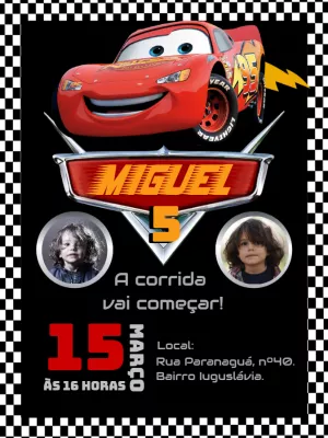 Convite Aniversário Animado Carros Lightning mcqueen dinoco