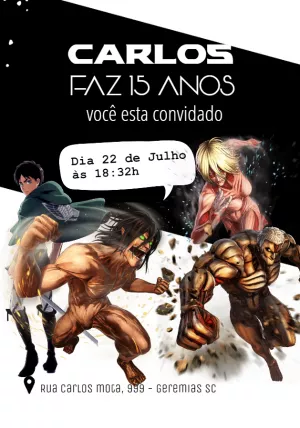 Arte Digital Convite Ataque dos Titãs Attack on Titan 3