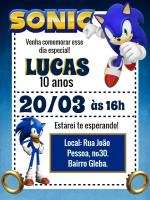 Convite de aniversário Sonic para preencher, baixe grátis convites