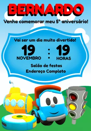 Convite Digital Tema Leo e o Caminhão