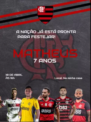Convite Aniversario Flamengo - Edite grátis com nosso editor online
