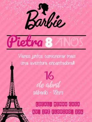 Fazer convite online convite digital Aniversário da Barbie em Paris infantil