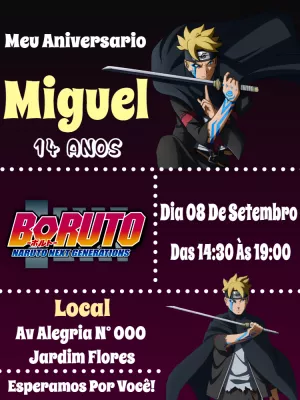 Convite de Aniversário Naruto Azul E Amarelo Edite Online