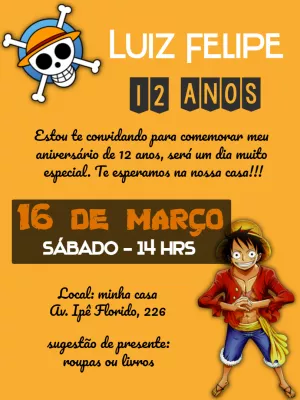 Convite aniversário One Piece