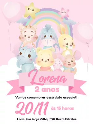 Convite aniversário Ursinho Pooh Cute