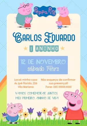 ▷ Convite Digital Casa Peppa Pig, GRÁTIS