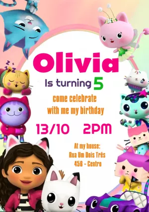 Fazer convite online convite digital Gabby's Dollhouse Birthday Invitation