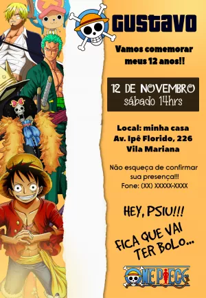 Convite Animado Aniversário Zoro One Piece