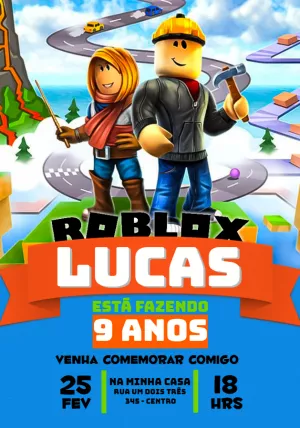 Convite Digital de Aniversário Jogo Roblox para Whatsapp