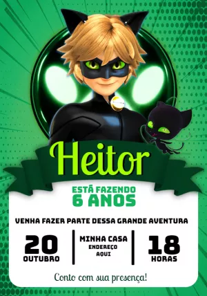 Convites Miraculoso Ladybug e Cat Noir Aniversário