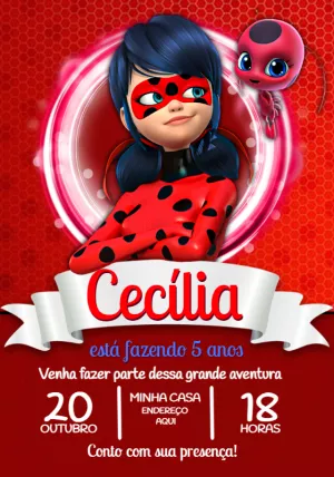 Convite aniversário Ladybug - Edite grátis com nosso editor online