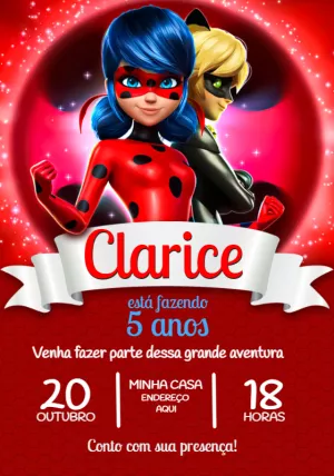 Convites Miraculoso Ladybug e Cat Noir Aniversário