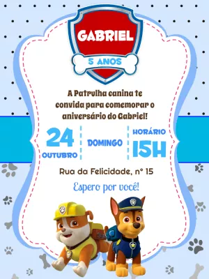 Convite De Aniversário Patrulha Canina Chase Edite Online