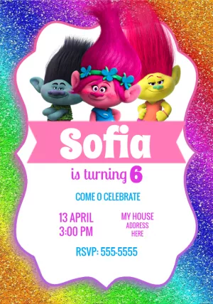 Trolls Birthday Invitation - An amazing online editor for you to edit ...