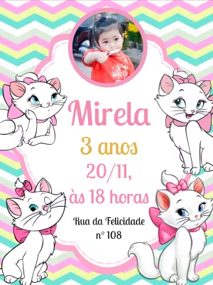 Convite de aniversario da gatinha marie com foto –