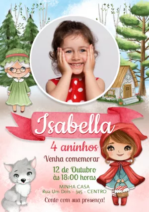 Little Red Riding Hood Watercolor Birthday Invitation with Photo