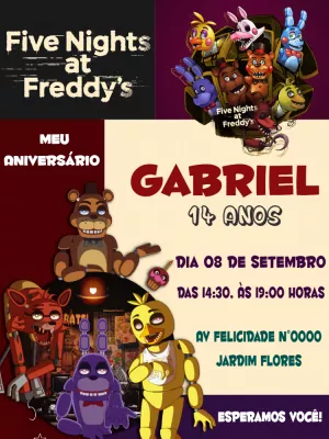 Convite ingresso digital tema fnaf