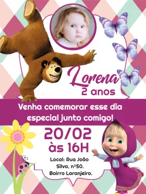 Masha and the Bear birthday invitation with photo