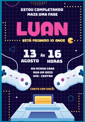 Convite aniversário Gamer