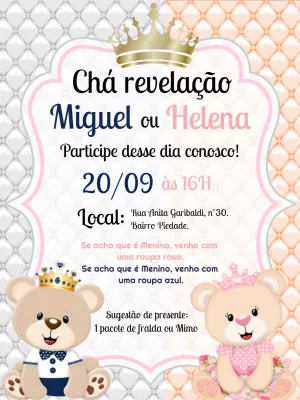 Convite ch revela o Ursinho Pr ncipe e Ursinha Princesa Edite