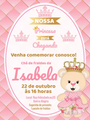 Convite Virtual Chá de Bebê Ursinha Princesa