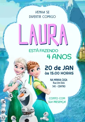 Convite digital frozen para editar Edite Online