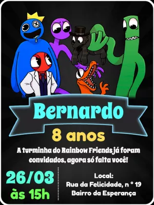 Convite aniversário Rainbow Friends - Edite grátis com nosso editor online