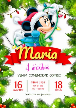 Minnie Mouse Christmas Birthday Invitation